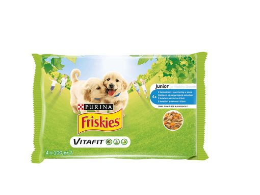 Friskis Junior пауч за кученца хапки сос пиле и моркови