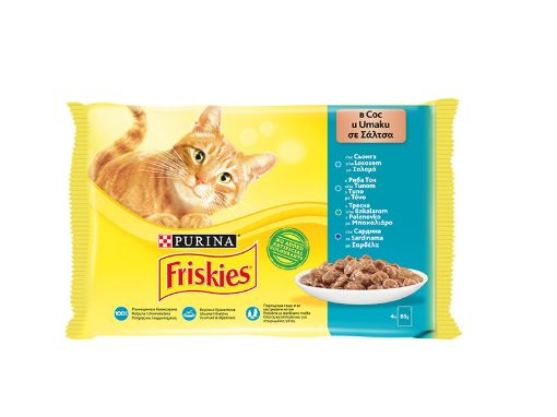 Friskies Adult пауч за котки мултиопаковка риба треска и риба сайда хапки в сос