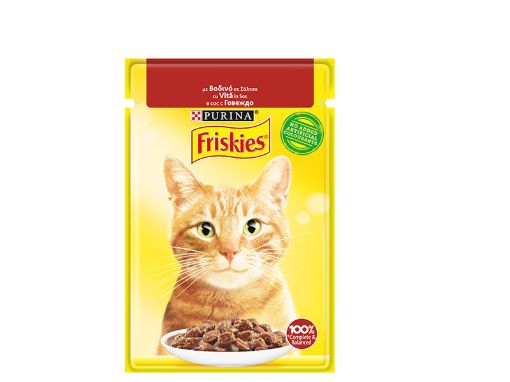 Friskies Adult пауч за котка телешко хапки сос